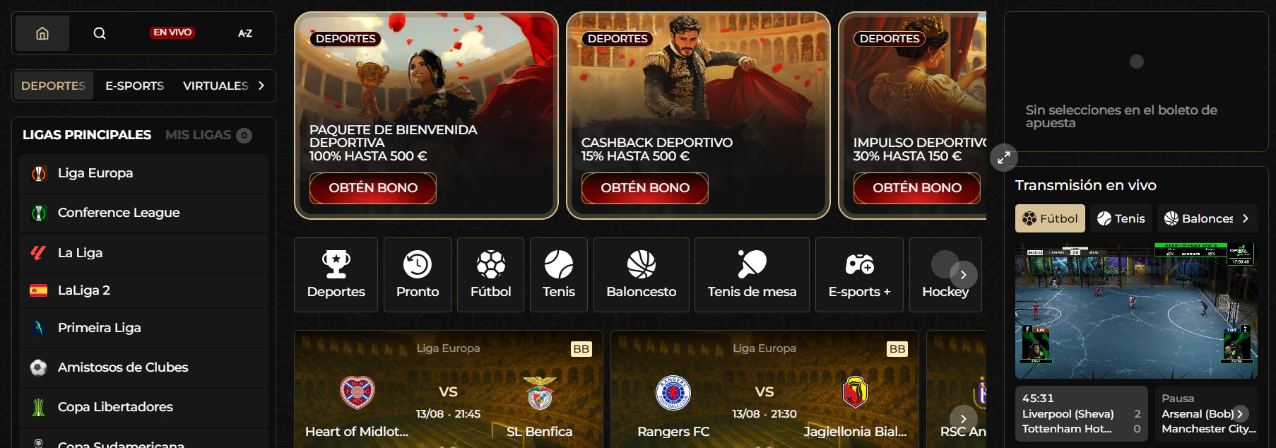 Mercados deportivos y torneos de eSports para apostar en Casina Casino